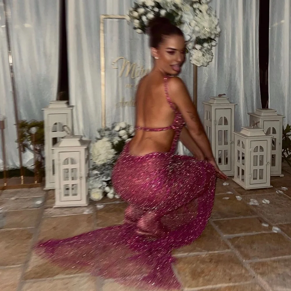 Custom Pink Crystal Net Gown - Picture 5 of 8